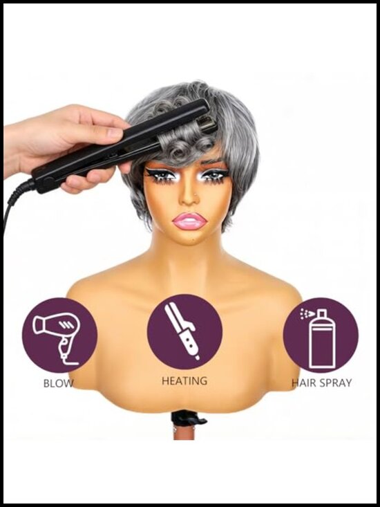 Silver Pixie Cut Wig Human Hair Short Bob Wig Full Machine Made Glueless main image 6